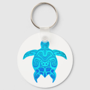 Blue Tribal Turtle Schlüsselanhänger