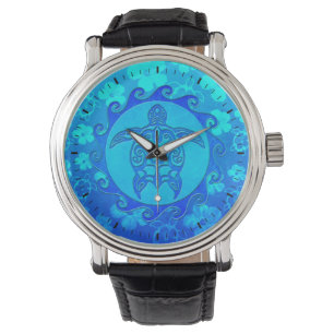 Blue Tribal Turtle Sun Armbanduhr