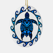 Blue Tribal Turtle Sun Keramik Ornament (Rechts)