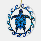 Blue Tribal Turtle Sun Keramik Ornament (Links)