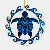 Blue Tribal Turtle Sun Keramik Ornament (Hinten)