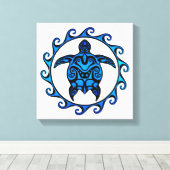 Blue Tribal Turtle Sun Leinwanddruck (Insitu (Holzboden))