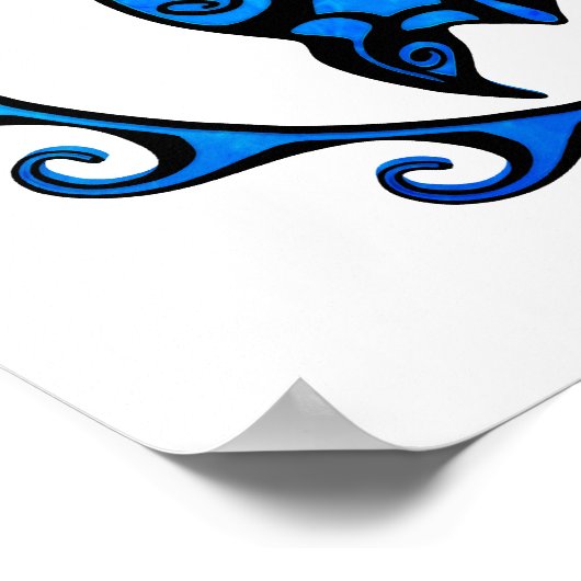 Blue Tribal Turtle Sun Poster (Ecke)