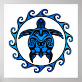 Blue Tribal Turtle Sun Poster (Vorne)