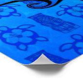 Blue Tribal Turtle Sun Poster (Ecke)