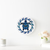 Blue Tribal Turtle Sun Runde Wanduhr (Zuhause)