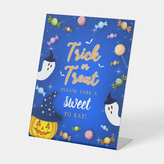 Blue Trick oder Treat Halloween Bitte nimm dir ein Sockelschild (Vorderseite)