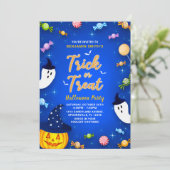 Blue Trick oder Treatment Kids Halloween-Party Einladung (Stehend Vorderseite)