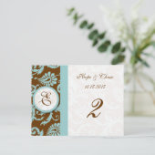 Blue Trim Damask Wirbel Tischnummer Cards (Stehend Vorderseite)