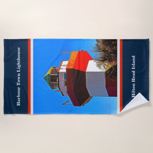 Blue Trimmed Hilton Head Harbour Town Lighthouse Strandtuch (Vorderseite)