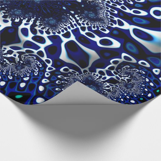 Blue Trippy Psychedelic Fine Fraktal Abstrakt Geschenkpapier (Ecke)