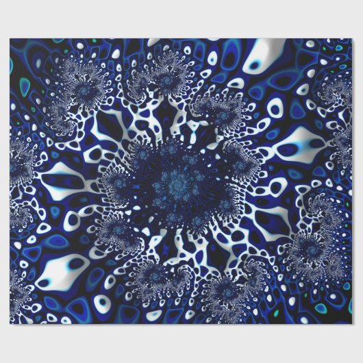 Blue Trippy Psychedelic Fine Fraktal Abstrakt Geschenkpapier (Flach)