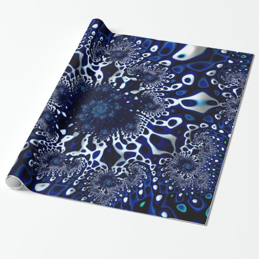 Blue Trippy Psychedelic Fine Fraktal Abstrakt Geschenkpapier (Ungerollt)