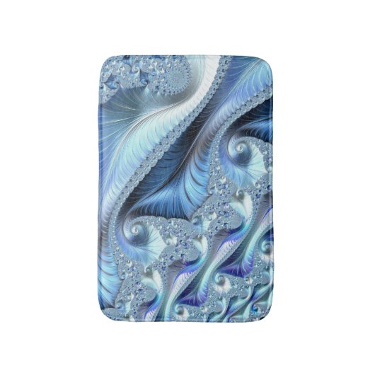 Blue Trippy Psychedelic Fine Fraktal Art Badematte (Vorderseite Vertikal)