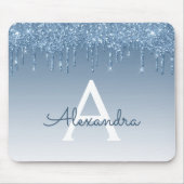 Blue Tropfens Glitzer Monogram Mousepad (Vorne)