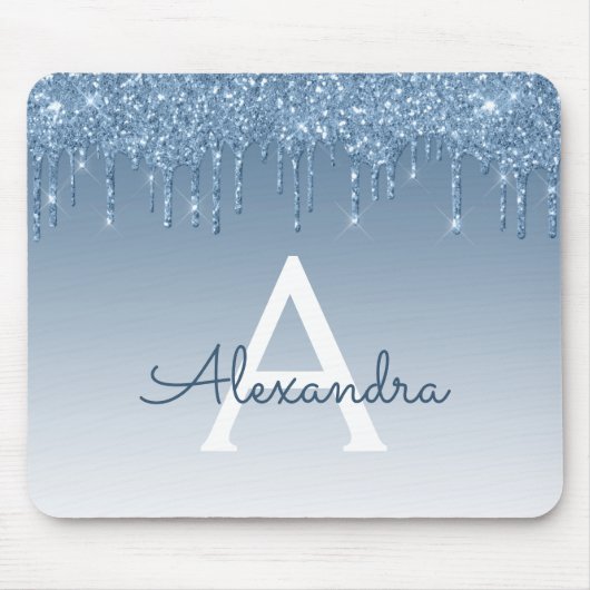 Blue Tropfens Glitzer Monogram Mousepad (Vorne)