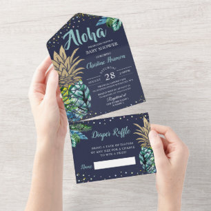 Blue Tropical Beach Ananas Baby Dusche All In One Einladung