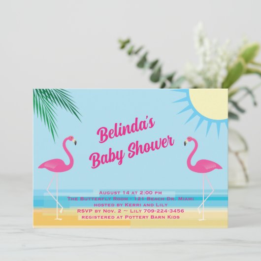 Blue Tropical Beach Baby Dusche Einladung (Stehend Vorderseite)