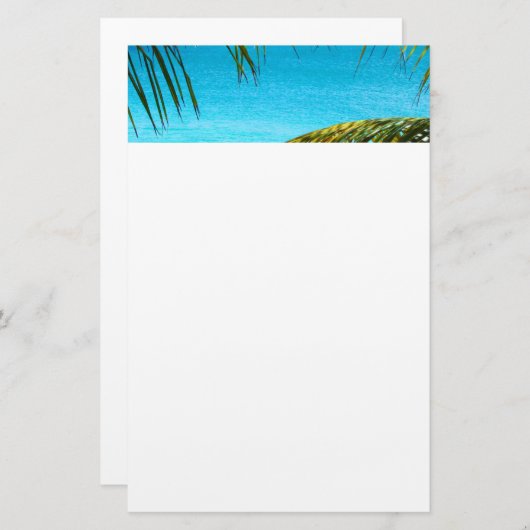 Blue Tropical Beach mit Palm Fronds Foto Briefpapier (Vorne/Hinten)