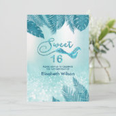 Blue Tropical Blätter schicke trendige Glitterie Einladung (Stehend Vorderseite)