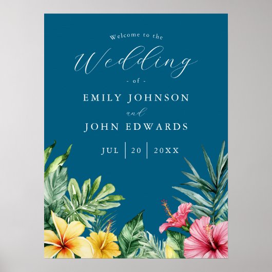Blue Tropical Blume Hochzeitssymbol Poster (Vorne)