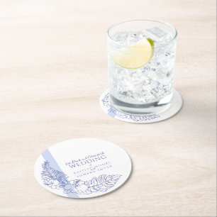 blue tropical botanica line art wedding runder pappuntersetzer