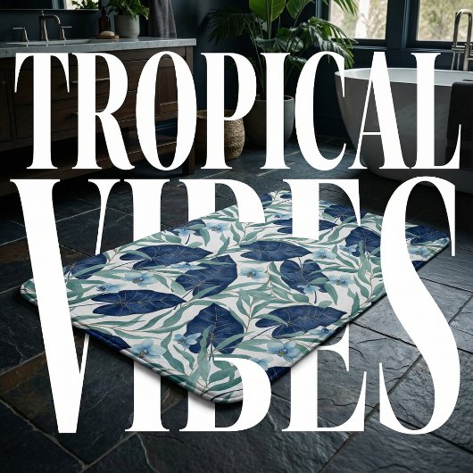 Blue Tropical Botanical Leaf Pattern – Elegant  Badematte