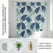 Blue Tropical Botanical Leaf Pattern – Elegant  Duschvorhang