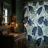 Blue Tropical Botanical Leaf Pattern – Elegant  Duschvorhang