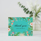 Blue Tropical Botanical Wedding Vielen Dank Postkarte (Stehend Vorderseite)