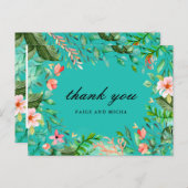 Blue Tropical Botanical Wedding Vielen Dank Postkarte (Vorne/Hinten)