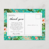 Blue Tropical Botanical Wedding Vielen Dank Postkarte (Rückseite)