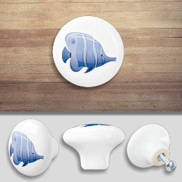Blue Tropical Fish Cartoon Cabinet Door Pull Keramikknauf
