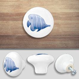 Blue Tropical Fish Cartoon Cabinet Door Pull Keramikknauf