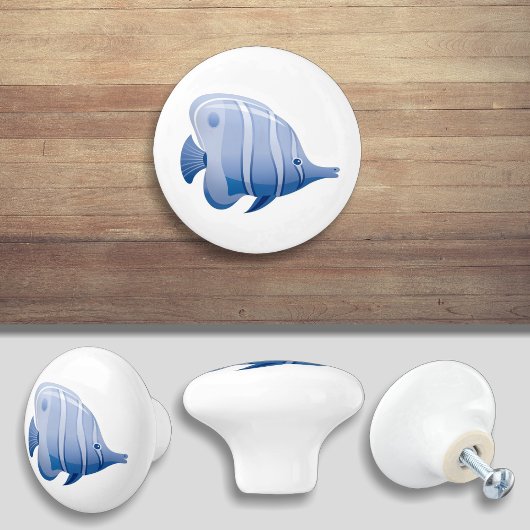 Blue Tropical Fish Cartoon Cabinet Door Pull Keramikknauf