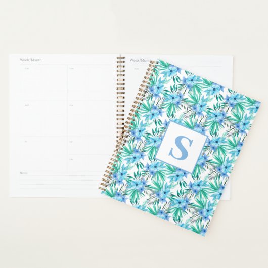 Blue Tropical Floral Monogram Planer (Anzeige)
