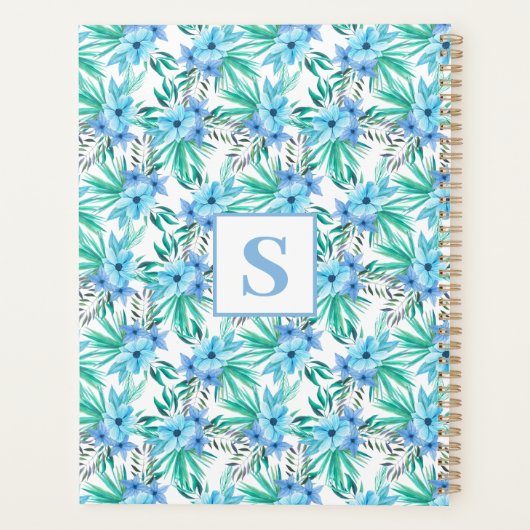 Blue Tropical Floral Monogram Planer (Rückseite)