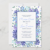 Blue Tropical Floral Wedding Einladung (Vorderseite)