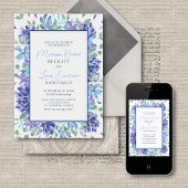 Blue Tropical Floral Wedding Einladung