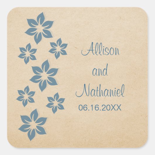 Blue Tropical Floral Wedding Stickers (Vorderseite)