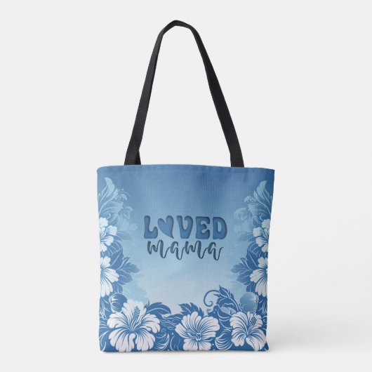 Blue Tropical Flower "Loved Mama" Mütter Day Tasche (Rückseite)