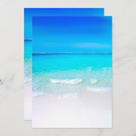 Blue Tropical Hochzeit in Urlaubsort Einladung (Vorne/Hinten)