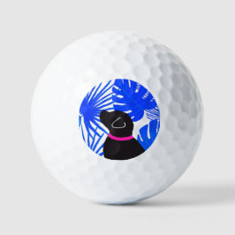 Blue Tropical Island Black Dog Golf Balls Golfball