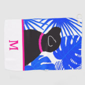 Blue Tropical Island Black Dog Golf Handtuch (Horizontal)