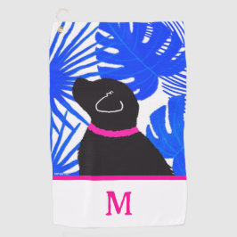 Blue Tropical Island Black Dog Golf Handtuch
