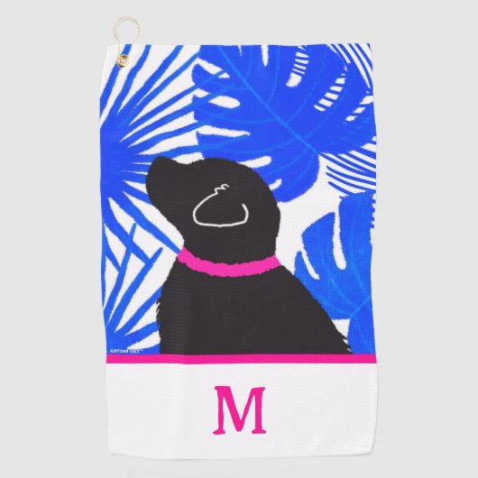 Blue Tropical Island Black Dog Golf Handtuch (Vorderseite)