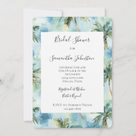 Blue Tropical Island Palm Trees Bridal Shower Einladung