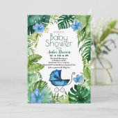 Blue Tropical Jungle Carriage for Boys Baby Shoote Einladung (Stehend Vorderseite)