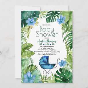 Blue Tropical Jungle Carriage for Boys Baby Shoote Einladung