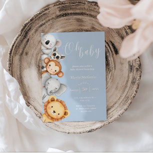 Blue Tropical Jungle Safari Baby Duschtiere Einladung